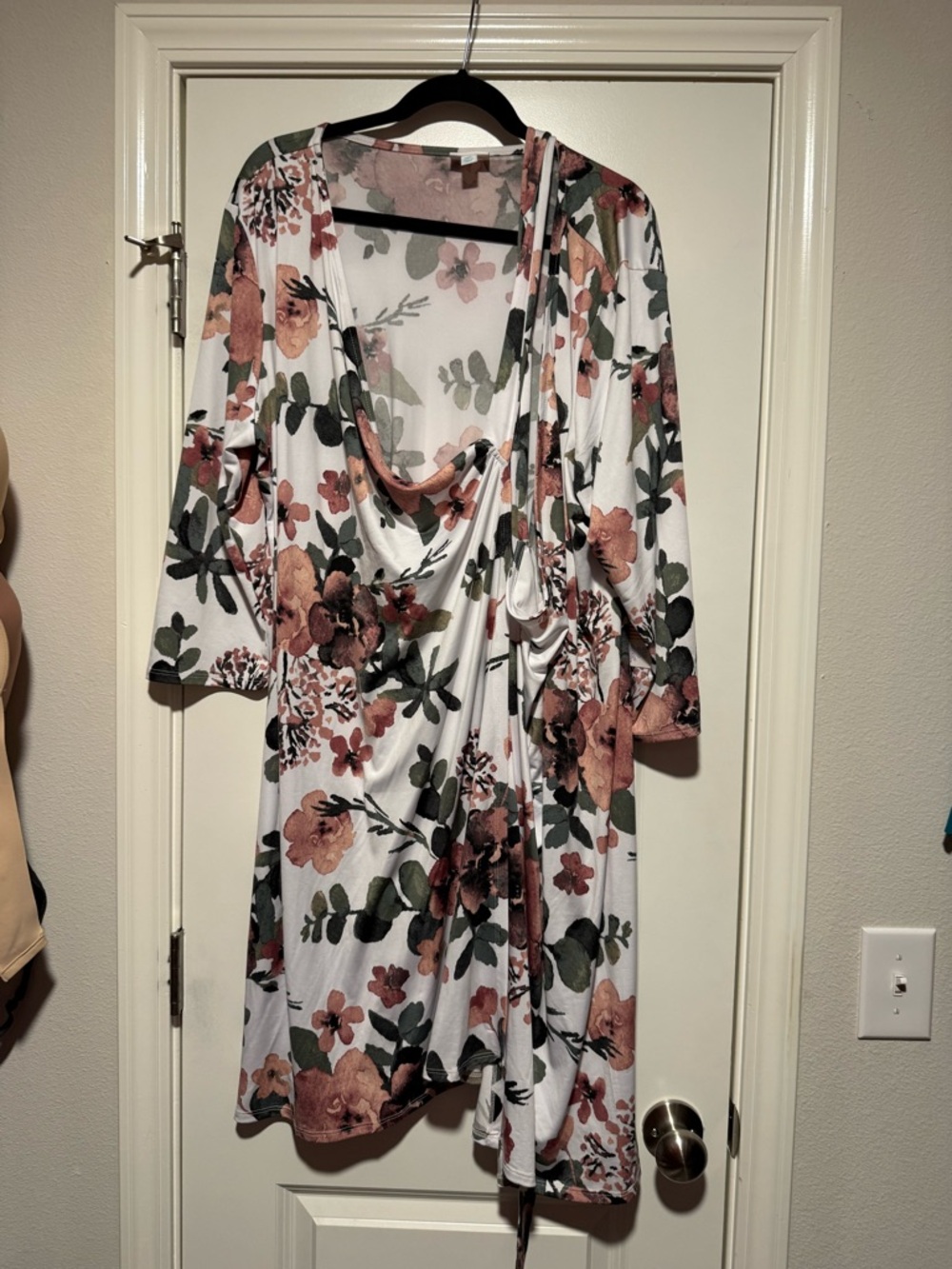 LuLaRoe White Floral Midi Dress with Rose and Olive Print